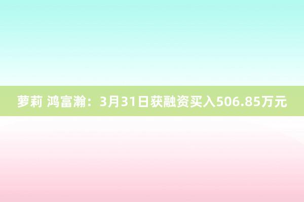 萝莉 鸿富瀚：3月31日获融资买入506.85万元
